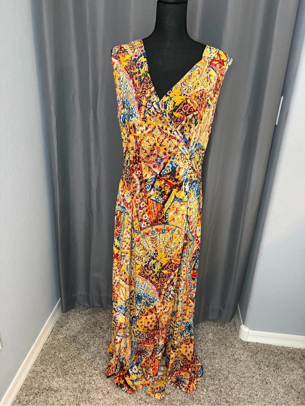 6. Soft Surroundings Yellow Multicolor Sleeveless Maxi Dress, Size L